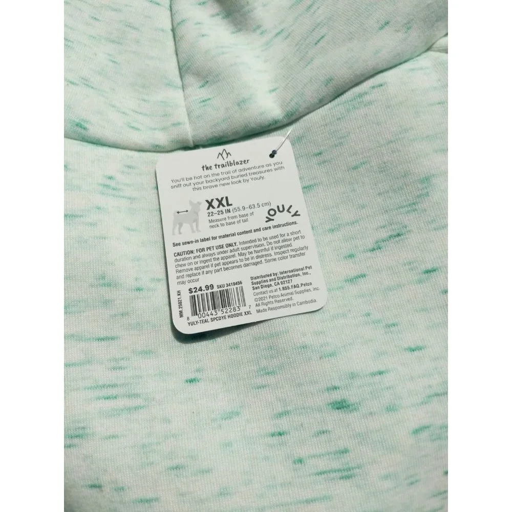 YOULY Trailblazer Dog XXL Hoodie with Pocket Teal Space Dye New